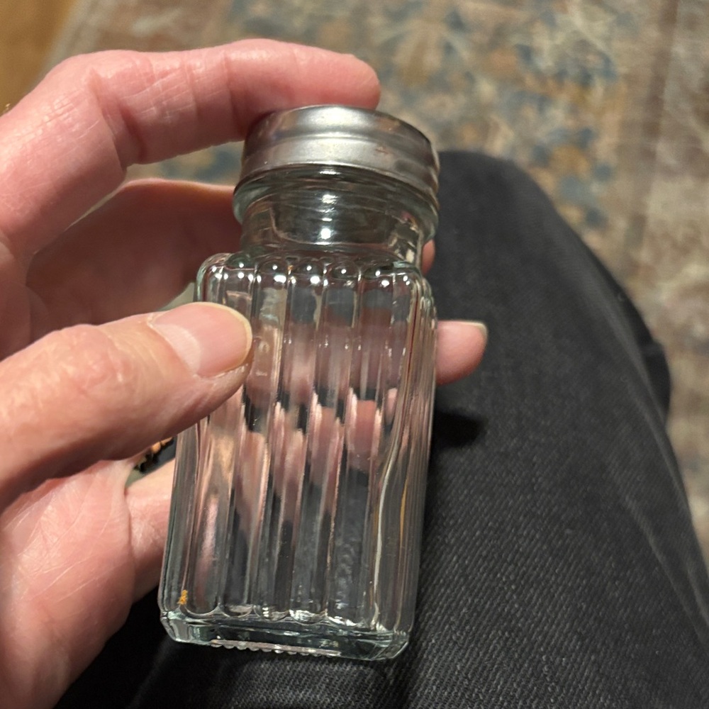 Vintage Ribbed Glass Salt Shaker with Silver Color Lid